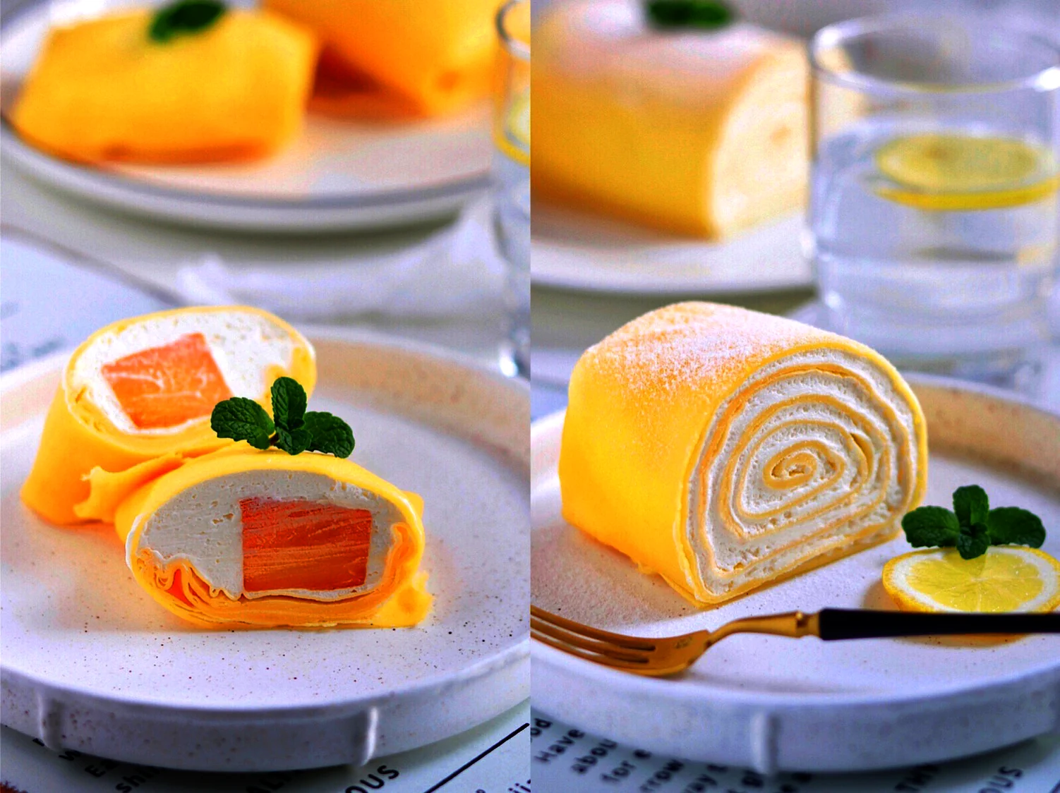 マンゴークレープとロールの完成品の写真