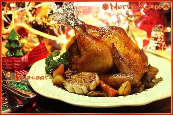 Foto del plato terminado de Pollo asado navideño