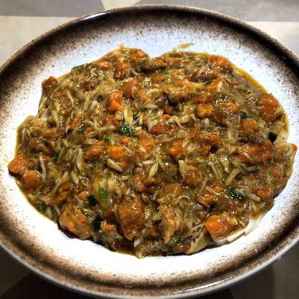 Foto do prato finalizado de Macarrão de caranguejo em molho caseiro de ovas, melhor que em qualquer restaurante!
