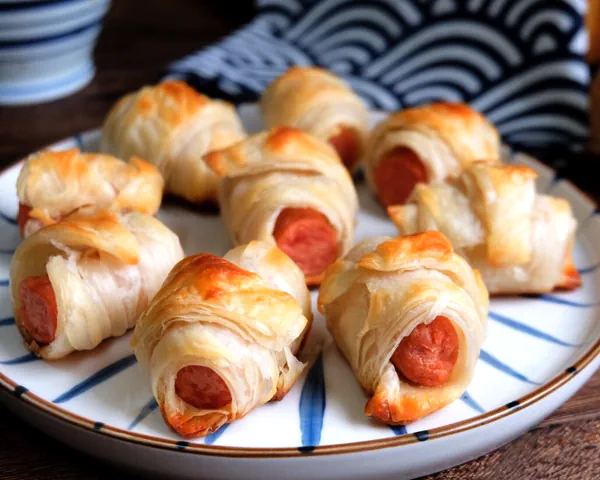 Foto del plato terminado de Rollitos de croissant con jamón hechos con paratha