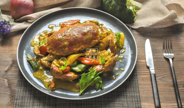 Foto del plato terminado de Curry Salteado de Cangrejo Marrón Dorado Británico [Plato Principal-Mariscos-Cangrejo Marrón]