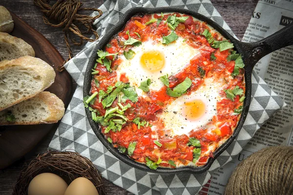 Fertiggestelltes Gericht von Ofen-Version Shakshuka